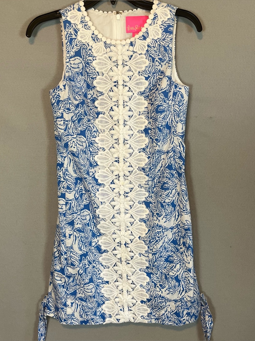Lilly Pulitzer Blue White Floral Lace Trim Shift Dress Size 00 Preppy Resort